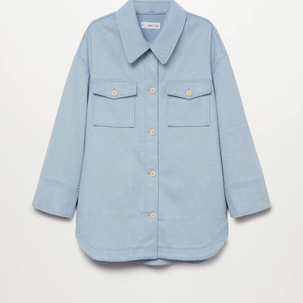Mango Shacket Jacket Blue Overshirt New - Picture 3 of 4
